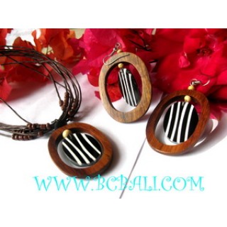Bali Wooden Necklaces Set Earrings